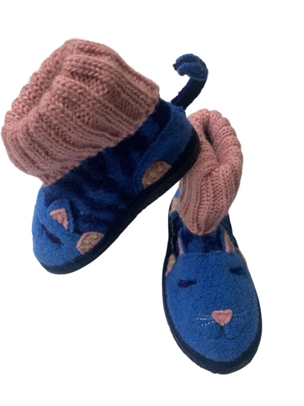Garnet‎ Hill Girls Boiled Wool Slipper Boots Pink Blue Cute Cat Size 08 Toddler